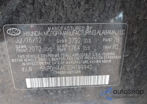 2013 Hyundai Elantra Gls/Limited z USA, uszkodzony, nr VIN 5NPDH4AE3DH199940